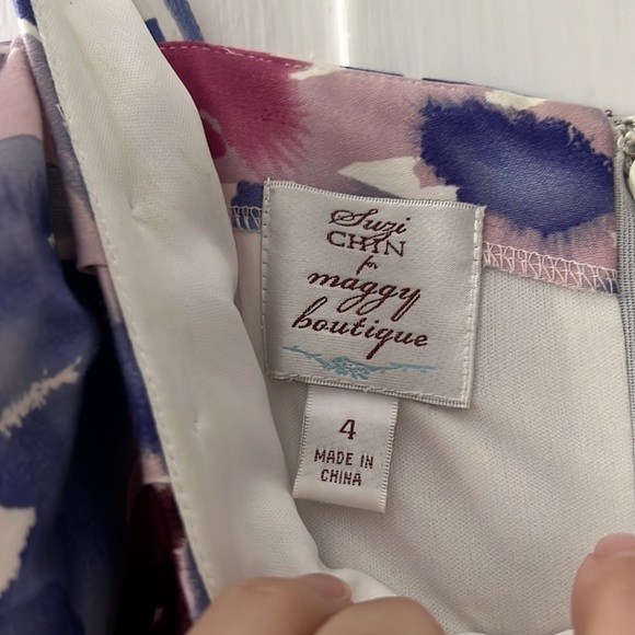 Suzi Chin for Maggy Boutique Midi Length Watercolor Floral Wiggle Dress Size 4 - Picture 2 of 6